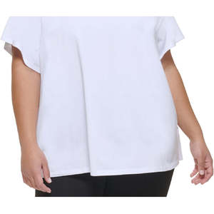 T-shirt DKNY da donna bianca con logo Pride, taglia 1X, stile casual basic, in cotone jersey, stampa ricamata, lunghezza corta - Product Image 3