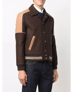 2025Customizable Maroon Wool Canvas Stand Collar Varsity <b>Jacket</b> Waterproof Chenille Embroidered Logo <b>Patchwork</b> Sleeve Winter - Product Image 6