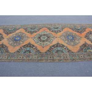 Alfombra tradicional de lana de retazos naranja azul 4,6X13,4 pies clásico Vintage estilo turco tejido plano sala de estar alfombra de látex - Product Image 3