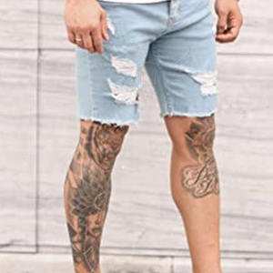 ปากีสถานกางเกงยีนส์ขาสั้นสำหรับผู้ชายทำจากผ้าฝ้ายสวมใส่สบายสไตล์ลำลองสีตัดกัน - Product Image 5