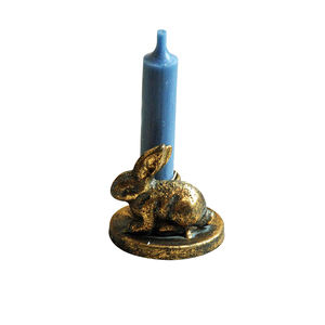 Antq Bougeoir en métal doré lapin lièvre Lanterne en aluminium de style vintage pour bocaux à bougies en métal de Pâques et de printemps - Product Image 2