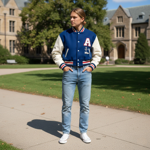 Chaqueta Universitaria Unisex Personalizada, 100% Satén de Seda, Estilo Vintage, Resistente al Viento, Ecológica, Transpirable, Relleno Grueso de Poliéster en la Parte Delantera - Product Image 1