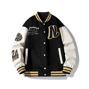 Mots Broderie Laine Baseball Collège Veste Patchwork Avec Faux PU Cuir Manches Campus Uniforme Varsity Veste - Product Image 3