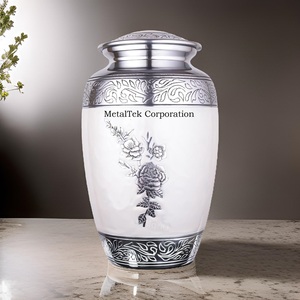Decoración funeraria Almacenamiento de cenizas conmemorativas para adultos Urnas de cremación y tarro de recuerdo Precio al por mayor Colores personalizados Urna de metal blanco - Product Image 4