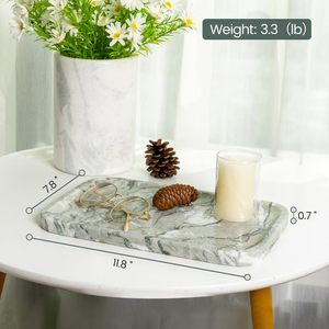 Plateau de vanité en céramique finition marbre vert, vaisselle de cuisine, rangement, comptoir de salle de bain, organisateur décoratif de commode, parfum - Product Image 2