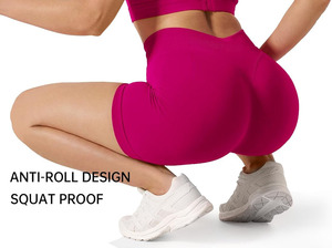 Women's <b>High</b> Elastic Yoga <b>Shorts</b> Summer Solid Pattern V-<b>Shaped</b> <b>Waist</b> Gym <b>Shorts</b> Butt Lifting Feature 100% Polyester Seamless - Product Image 4