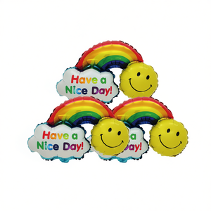 Ensemble de ballons arc-en-ciel en feuille d'aluminium 44,5x42,5cm, motif visage souriant 'Have A Nice Day', décorations de fête, sac de 12 pièces - Product Image 2