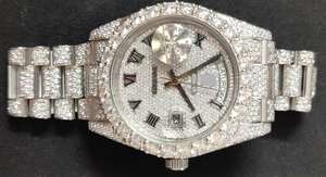 Montre unisexe de luxe en moissanite VVS, entièrement sertie de diamants, étanche, bracelet en acier inoxydable, affichage analogique 41 mm, style sportif, fabrication d'usine - Product Image 3