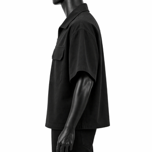 Custom Men's Oversized Men’s Oversized Zipper <b>Shirt</b> Short Sleeve Boxy Fit Streetwear <b>Button</b> Collar Pocket <b>Shirt</b> OEM Wholesale - Product Image 4