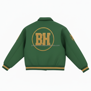 เสื้อแจ็คเก็ตวาร์ซิตี้ผ้าขนสัตว์ 420 GSM สีเขียว ขอบแขนเสื้อสีเหลือง ปักอักษรโลโก้แบบเชนิลล์ตามสั่ง เสื้อแจ็คเก็ตวาร์ซิตี้สำหรับผู้หญิง - Product Image 5