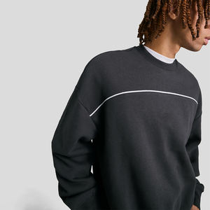 Wholesale Men's Casual Oversized Cotton Sweatshirt with White Trim <b>Detail</b> Comfortable and Stylish Sportswear for Everyday Wear - Product Image 3