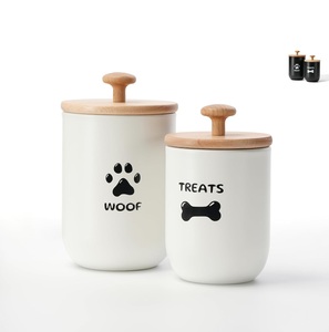 โหลโลหะใส่ของสำหรับสัตว์เลี้ยงพร้อมฝาไม้พิมพ์ลายวูและกระดูกสุนัขสุญญากาศภาชนะใส่ของว่างสำหรับตกแต่งห้องครัว - Product Image 1