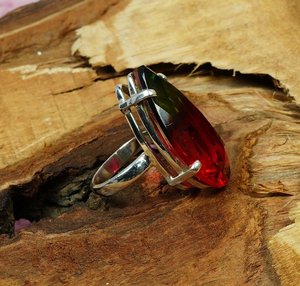 Anillo de Cuarzo Sandía, Plata de Ley 925, Gema de Pera, Joyería Hecha a Mano para Mujer, Talla Estadounidense 7, Regalo - Product Image 6