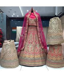 Rajasthenilacholi ชุดเจ้าสาวสำหรับเด็กผู้หญิงกำมะหยี่สีชมพูพร้อมเสื้อปักลาย - Product Image 6