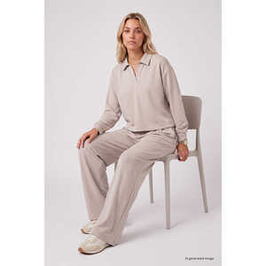 Tommylife Vente en gros Ensemble de survêtement décontracté pour femme à col polo et coupe ample - 95358 - Noir/Noir - Product Image 1