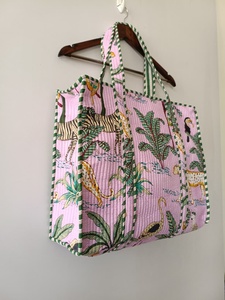 Handmade <b>Boho</b> Style Cotton Tote <b>Bag</b> for Women Eco-Friendly with Elegant Solid Block Print Fabric Zipper Closure Shoulder <b>Bag</b> - Product Image 2