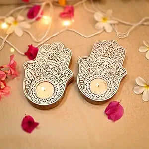 Portavelas de madera de estilo personalizado de diseño manual con 2 velas de cera, decoración de suelo reutilizable para decoración de Puja madera de mango - Product Image 4