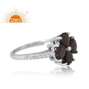 การออกแบบที่ได้รับความนิยมเงินสเตอร์ลิงออบซิเดียนเงาธรรมชาติและแหวนพลอยทอปาสสีขาวผู้ผลิตเครื่องประดับที่กําหนดเอง - Product Image 4