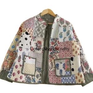<b>White</b> Patchwork Quilted <b>Jackets</b> Cotton Floral Bohemian Style Fall Winter <b>Jacket</b> Coat Street Quilted Reversible <b>Jacket</b> for <b>Women</b> - Product Image 1