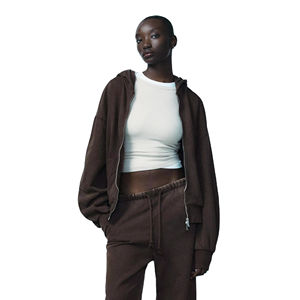 Vente en gros d'ensemble pour femme élégante survêtement à jambes larges personnalisé deux pièces pantalon de survêtement à jambes larges personnalisable ensemble à capuche à double fermeture éclair - Product Image 1