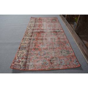 พรมขนสัตว์ตุรกีสีเบจสีแดงขนาด2.3x5.1ฟุตวินเทจทำด้วยมือพื้นที่ขนาดใหญ่สี่เหลี่ยมผืนผ้าเย็บปะติดปะต่อกันลวดลายนามธรรมสำหรับวัยรุ่นยางด้านหลัง - Product Image 2