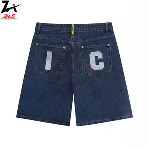Men's Customizable Solid Cotton Denim <b>Shorts</b> Baggy <b>Wide</b> <b>Leg</b> Knee Length High Street Style Vintage Embroidered Drawstring Closure - Product Image 4