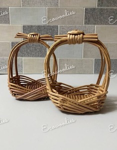 Cesta organizadora redonda bonita y pequeña, Juego de 2 bandejas de mimbre para servir, almacenamiento de panadería, almacenamiento de pan, cesta de regalo con asa - Product Image 1
