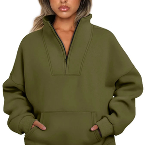 Sweat à capuche décontracté pour femme, col montant, couleur unie, poche zippée, molleton filé, automne-hiver 2025 - Product Image 1