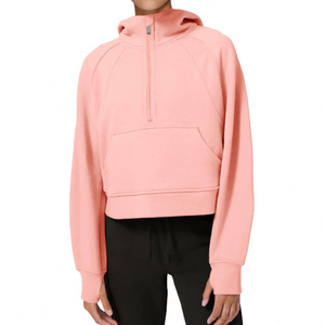 Moda mujer 2025 Casual Hoodie manga larga Color sólido Fleece Pullover con cuello alto y bolsillos para invierno - Product Image 4