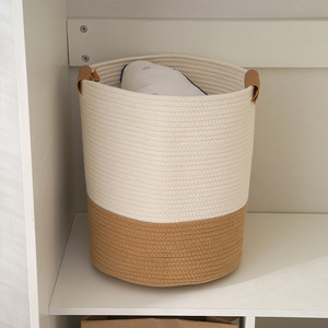 Cesto de ropa tejido, cesto de ropa alto de algodón para mantas - Product Image 1