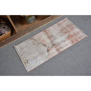 Tapis turc vintage 1.5x2.9ft Beige marron tissage plat laine Patchwork motif pour salon couloir décorations support en Latex - Product Image 2