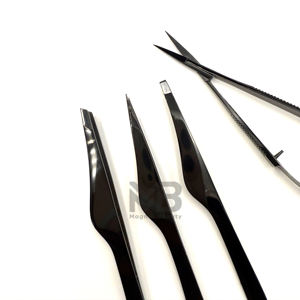 Black Plasma Premium Quality Eyebrow <b>Tweezer</b> Set Of 4 Pieces Private Label Stainless Steel Slanted Eyebrow <b>Tweezers</b> - Product Image 5