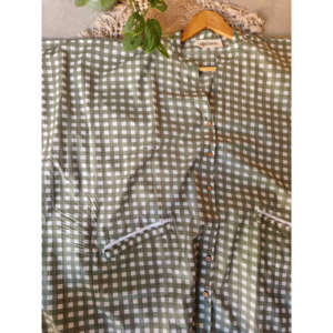 Robe chemise kaftan en gingham olive avec col mandarin, style élégant et tendance, longueur au sol, pour tous les jours, taille unique à 6XL - Product Image 3