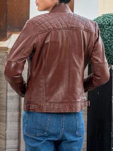 Veste en cuir satiné pour femme, automne-hiver, avec fermeture éclair, col rabattu basique, respirante et tannée à un prix avantageux - Product Image 6