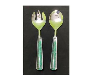 Ensemble de cuillères à salade 2 pièces de haute qualité Belle vadrouille époxy multicolore ivoire mesurant le meilleur prix Camping en métal inoxydable - Product Image 6