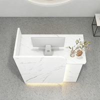 Bureau d'accueil moderne de luxe couleur personnalisée, surface solide, décoration lumineuse LED, garantie 10 ans pour hôtel, salon, clinique dentaire