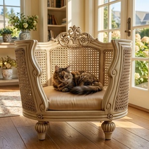 Cama de Lujo para Gatos, Cueva de Madera, Sofá de Ratán, Cama Cómoda para Mascotas, para Sala de Estar, Todas las Estaciones, Desmontable y Lavable - Product Image 1
