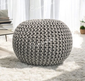 Pouf ottoman en coton crocheté de qualité supérieure, design traditionnel, avec rangement, léger et empilable, idéal pour le jardin - Product Image 1