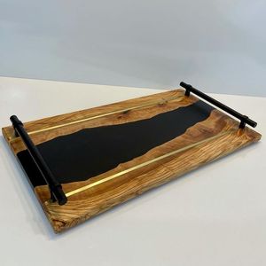 ถาดเสิร์ฟชาและน้ำผลไม้พร้อมที่จับโลหะถาดเสิร์ฟไม้อีพ็อกซี่ทำด้วยมือสำหรับร้านอาหารเช้า - Product Image 4