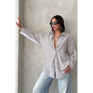Blusa de Manga Larga Informal para Mujer, 100% Algodón, con Rayas Fucsia, para Uso Diario, Moda y Comodidad, Marca TOPSHOW - Product Image 4