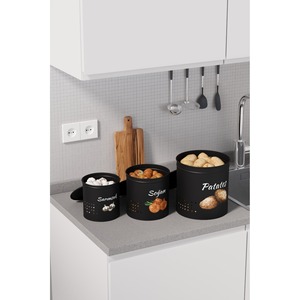 Cubo de Almacenamiento de Metal Negro de 3 Niveles para Papas, Cebollas y Ajos con Tapa Metálica (Negro/Negro) - Product Image 5