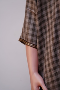 Thobe marocain à carreaux pour homme, Gandora respirante à manches courtes, Caftan arabe islamique, Robe de détente d'été - Product Image 3