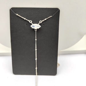 Dainty Rainbow Moonstone Marquise <b>Necklace</b> 18 Inch Sterling Silver <b>Chain</b> with Natural Gemstone Minimalist <b>Fine</b> Jewelry Girls - Product Image 4