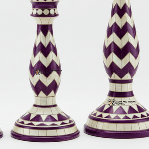 Indian Supplier Offers Luxury Shell/MOP Inlay <b>Taper</b> <b>Candle</b> Holders - Purple & White Chevron Geometric Pattern for wholesale - Product Image 6
