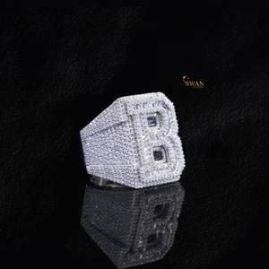 Anillo personalizado de plata 925 con letras B de diamante cultivado en laboratorio, joyería de declaración de Hip Hop, regalo de lujo para hombres con estilo - Product Image 4