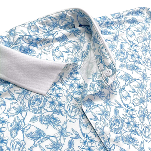 Polos de golf elásticos de 4 vías con logotipo personalizado para hombre, decoración de botones de punto, estampado de flores bordadas, tallas largas y cortas, ODM Vietnam - Product Image 3