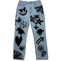 DiZNEW Jeans moulants pour hommes sérigraphie Jeans simple dessin animé style sombre pour hommes