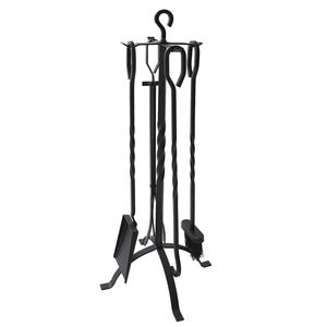 Support à bois de chauffage moderne de haute qualité avec ensemble d'outils de cheminée 4 pièces Pinces à balai de poker Pelle-Accessoires en métal durables - Product Image 4
