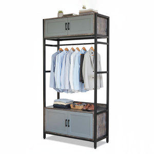 Armarios de Madera de Diseño Industrial con Dos Cajones, Convertibles y Plegables, Tamaño 100x40x190cm, Madera de Caucho, Estructura de Hierro, Embalaje Plano KQA68049 - Product Image 1