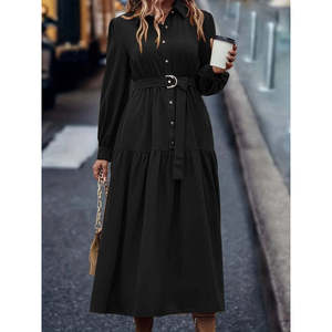 Vestido Maxi Elegante de Manga Larga con Cuello y Botones Delanteros para Mujer de Jane, con Cinturón Metálico, para Uso Diario, Modelo 32656 - Product Image 1